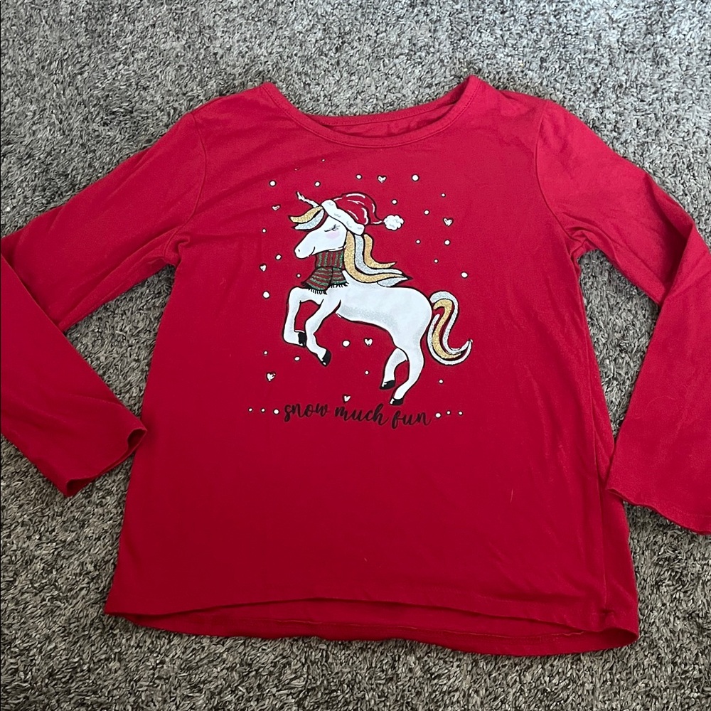 Holiday Time Red Unicorn Long Sleeve Tee